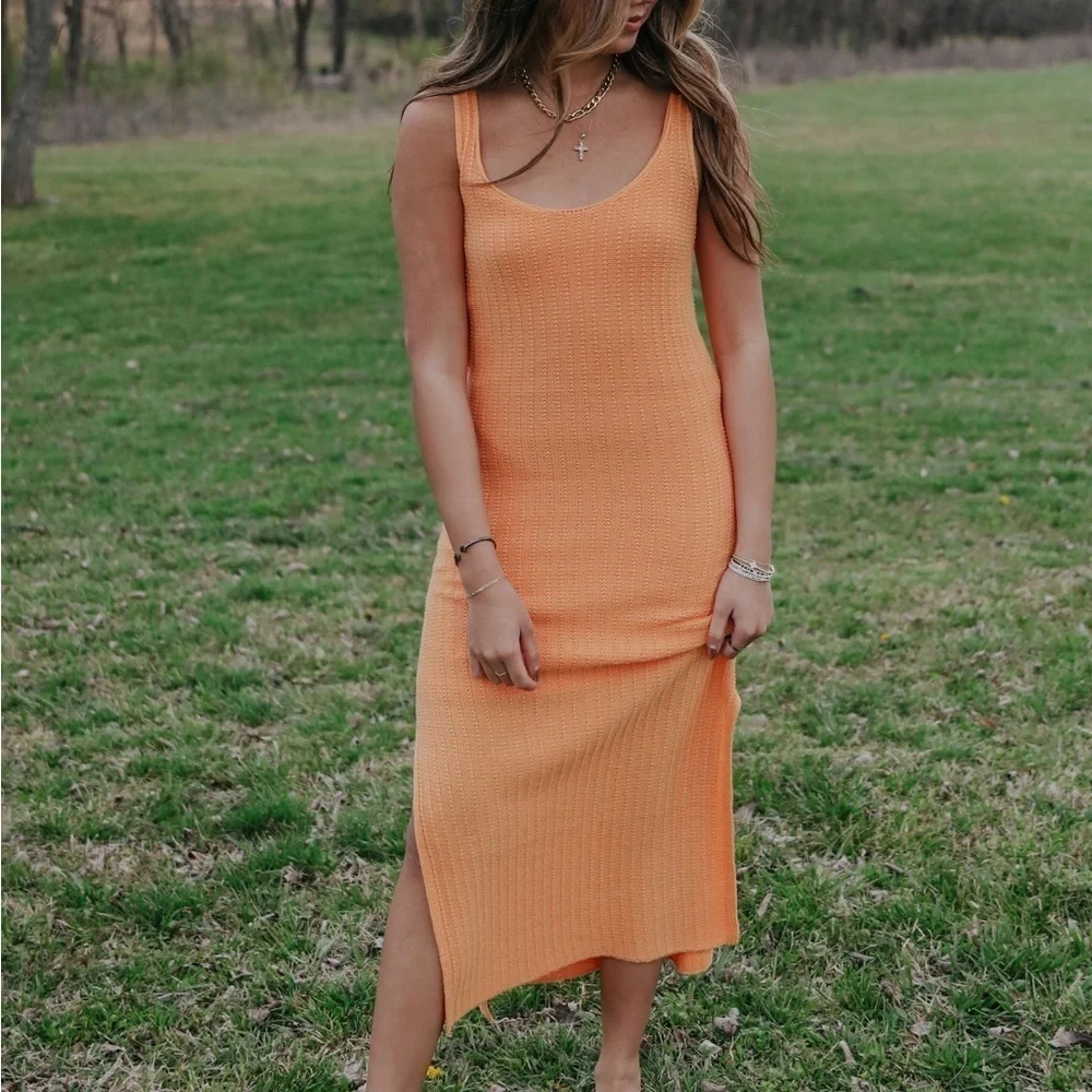 Z Supply Brayden Crotchet Knit Midi Dress in Papaya - Picture 2 of 16